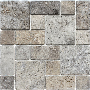Roman Pattern Tumbled Random Sized Stone Mosaic Tile in Silver