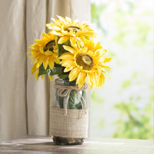 Sunflowers in a Vase with River Rocks and Faux Water
