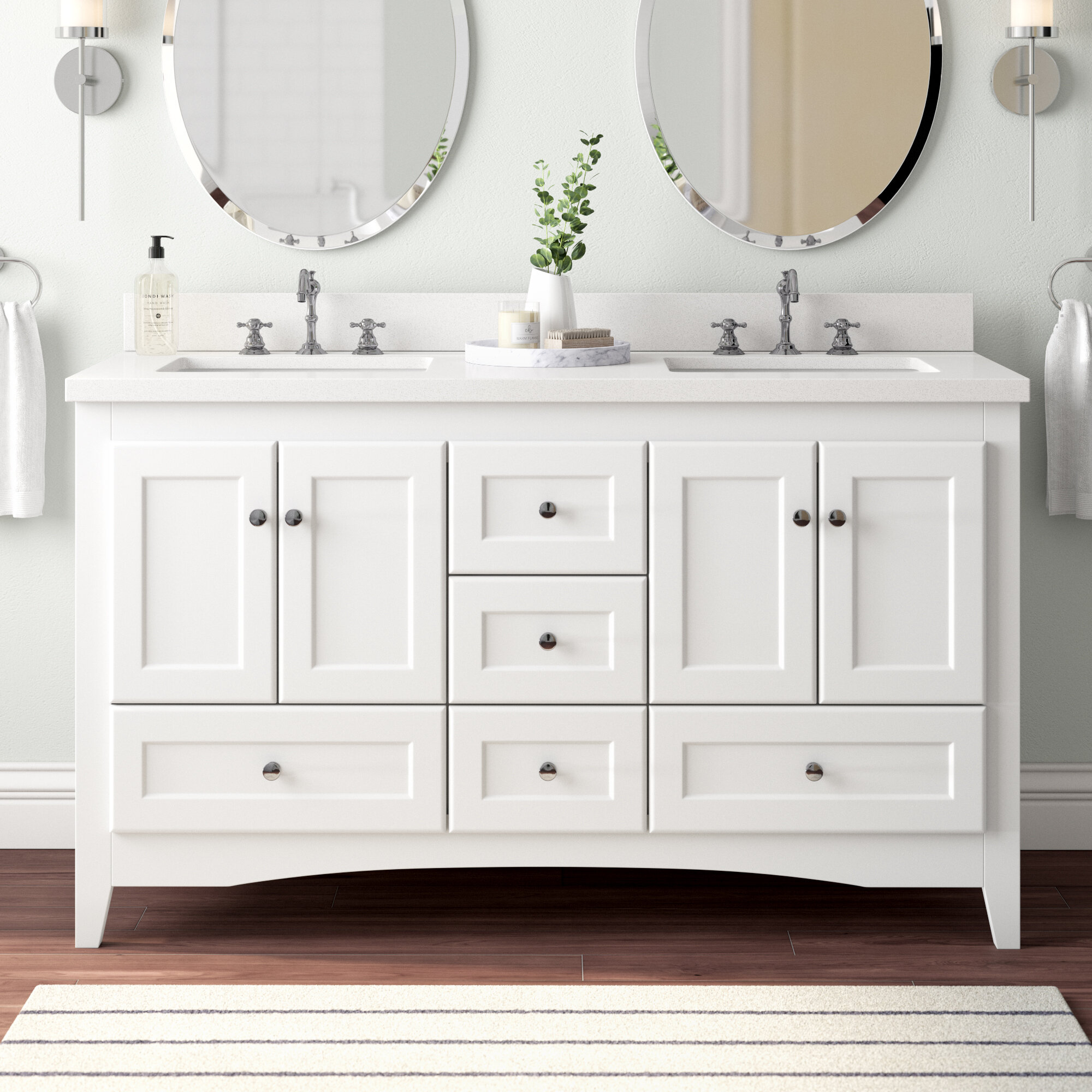 Abbey 60 Double Bathroom Vanity Carrara White Bathroom Sink Vanities Accessories Tools Home Improvement Viteduau