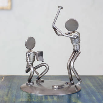 8.75 Metallic NOVICA 114228 Rustic Golfer Iron Statuette