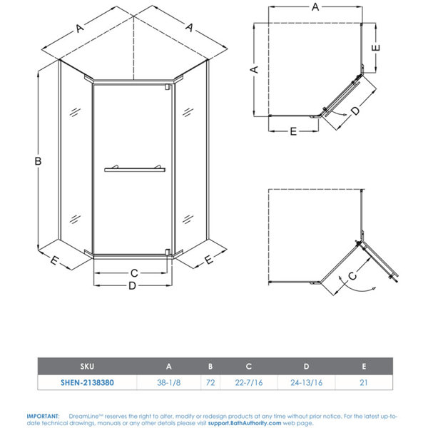 DreamLine Prism 38.13" x 38.13" x 72" Neoangle Pivot Shower Enclosure