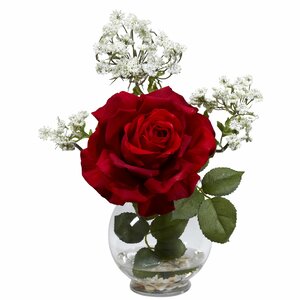Rose & Gypso with Fluted Vase Silk Flower Arrangement