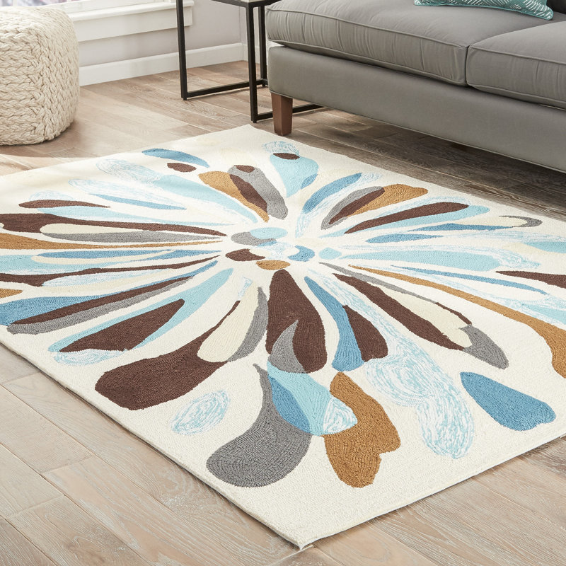 Ebern Designs Saira Cream/Blue/Brown Indoor/Outdoor Area Rug & Reviews