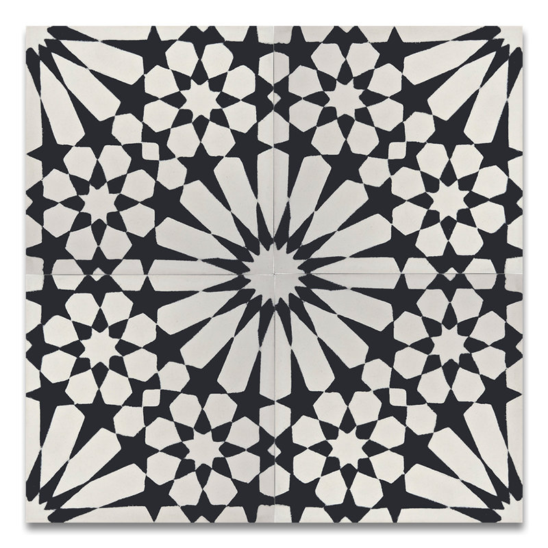 Moroccan Mosaic Tile House Agdal 8 X Handmade Cement In Agdal 8 X Handmade Cement Tile In Black White