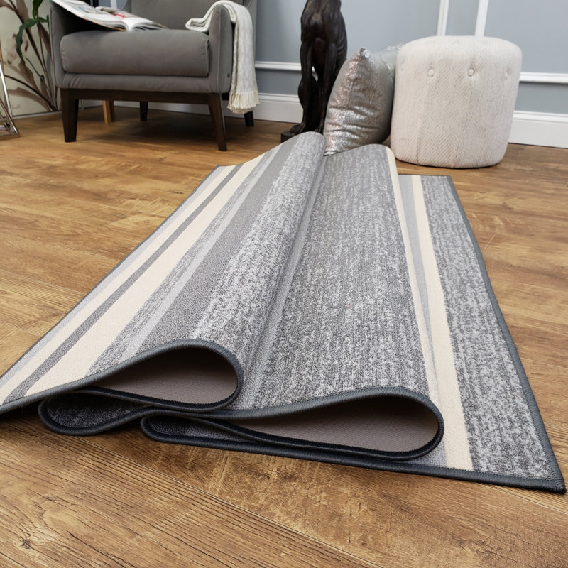 Ebern Designs Zlatkus Stripes Rubber Backed Gray Area Rug Wayfair Zlatkus Stripes Rubber Backed Gray Area Rug