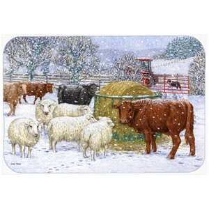 Cows and Sheep in the Snow Kitchen/Bath Mat