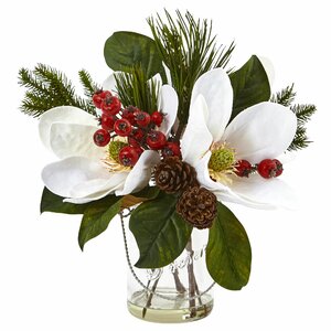 Magnolia, Pine and Berry Arrangement in Vase