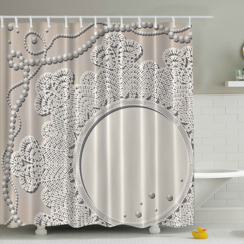 Ambesonne Pearls Mirror Lace Print Shower Curtain Reviews Wayfair Pearls Mirror Lace Print Shower Curtain