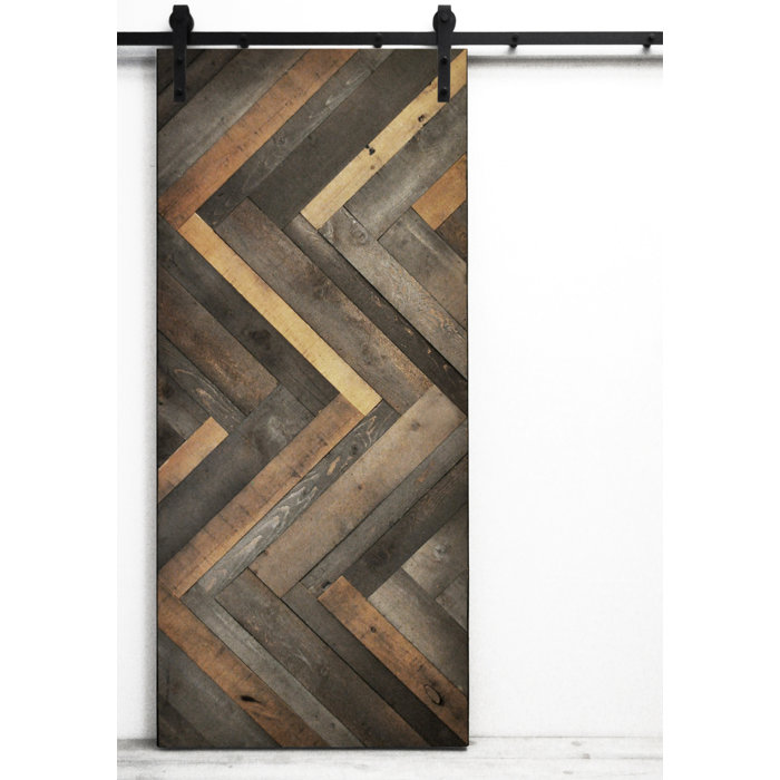 Dogberry Collections Herringbone Wood Stained Interior Barn Door Herringbone Wood Stained Interior Barn Door