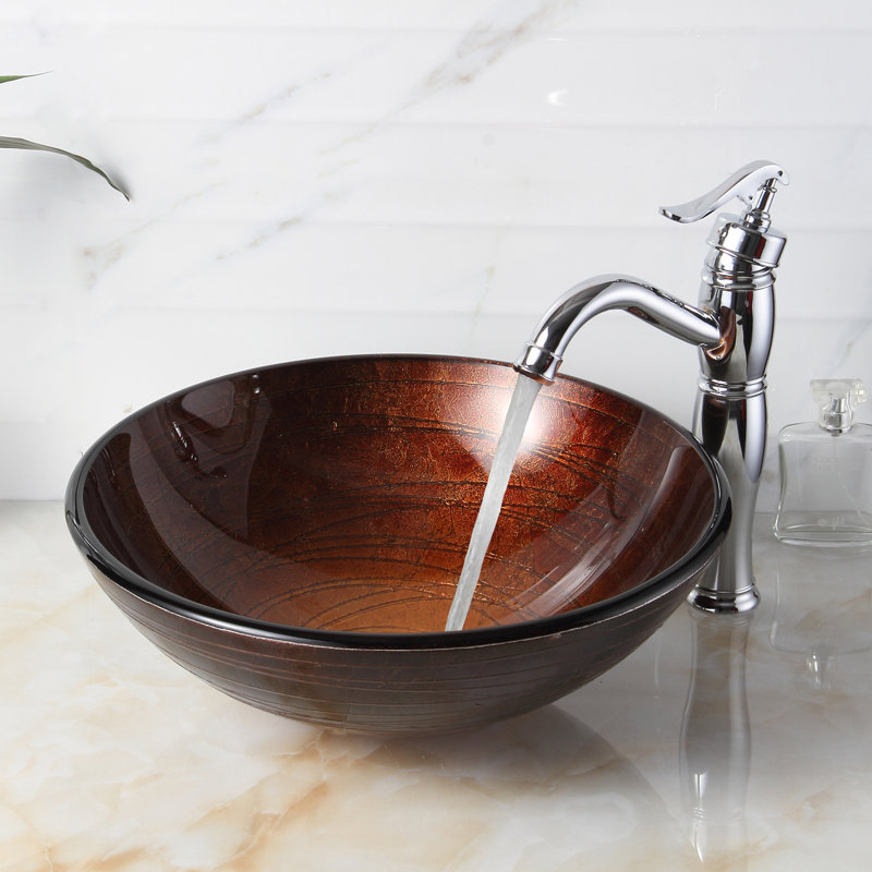Elite Neutral Handcrafted Glass Circular Vessel Bathroom Sink & Reviews