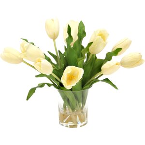 Waterlook Cream White Tulips in Glass Vase