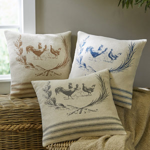 Hen Lithograph Cotton Throw Pillow