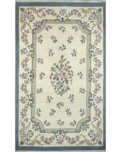 French Country Aubusson Ivory Blue Area Rug