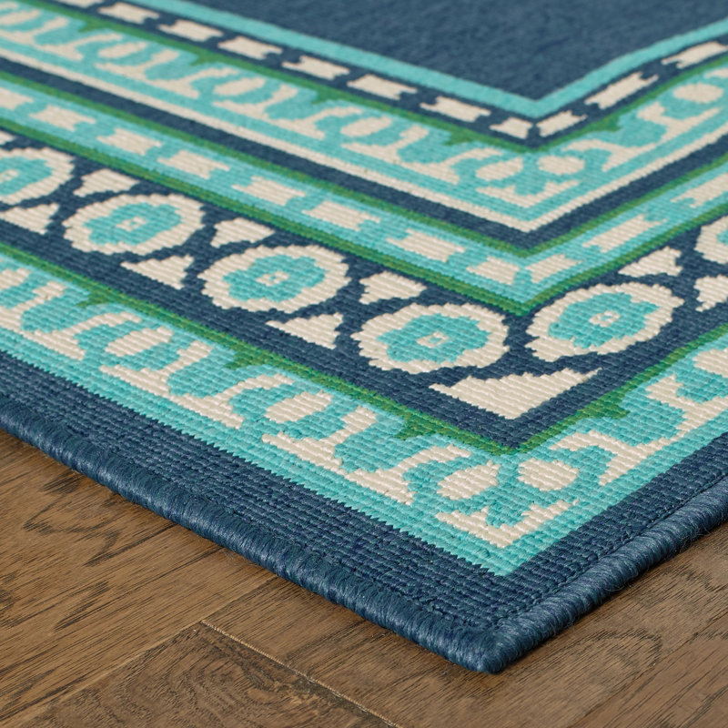 Beachcrest Home Kailani Navy Green Indoor Outdoor Area Rug
