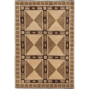 One-of-a-Kind Aurora Hand-Knotted Beige/Dark Brown Area Rug