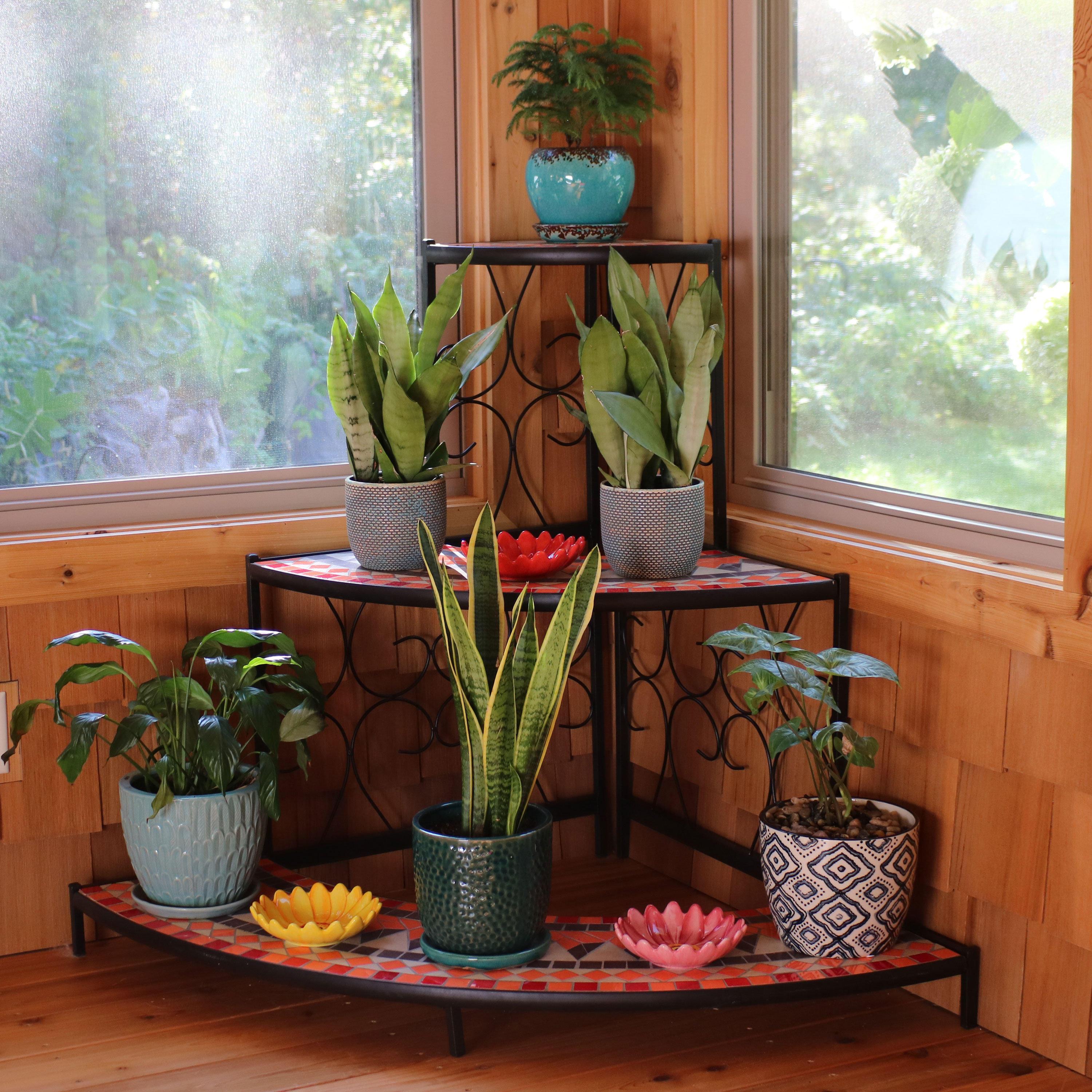 Fleur De Lis Living Manningtree 3 Tier Step Style Mosaic Tiled Fleur De Lis Living Manningtree 3 Tier Step Style Mosaic Tiled Indoor Outdoor Corner Display Shelf Plant Stand Reviews Wayfair