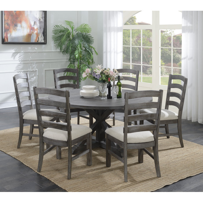 Lark Manor Emerald Home Paladin Rustic Charcoal Grey 60 Round Emerald Home Paladin Rustic Charcoal Grey 60 Round Dining Table With Top And