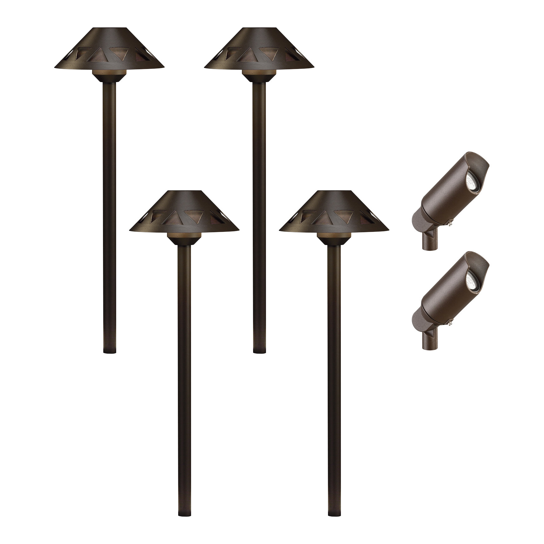 Textured Architectural Bronze Low Voltage Hardwired Configurable Landscape Lighting Kit Textured Architectural Bronze Low Voltage Hardwired Configurable Landscape Lighting Kit