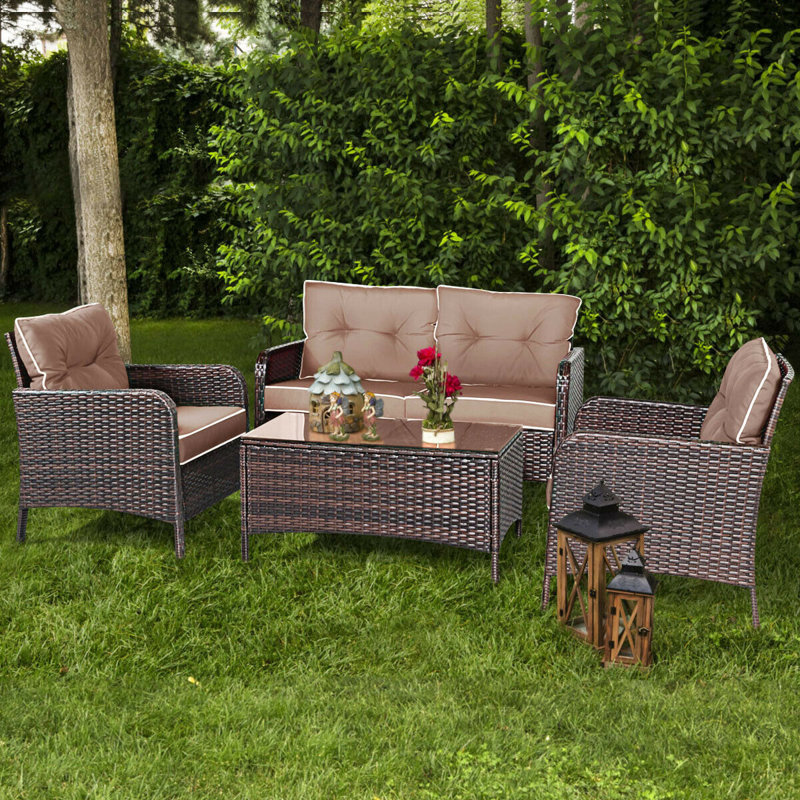 Winston Porter Gaskins 4 Piece Rattan Sofa Set With Cushions Gaskins 4 Piece Rattan Sofa Set With Cushions