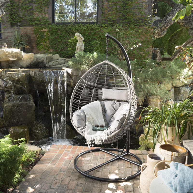 Brayden Studio Weller Outdoor Wicker Basket Swing Chair with Stand & Reviews | Wayfair