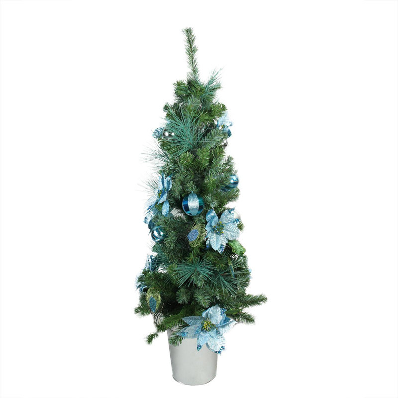 pre decorated peacock blue and silver potted 4 green artificial christmas tree - Pre Decorated Artificial Christmas Trees pre decorated peacock blue and silver potted 4 green artificial christmas tree - Pre Decorated Artificial Christmas Trees