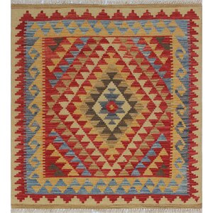 One-of-a-Kind Vallejo Kilim Moushgan Hand-Woven Wool Red Area Rug