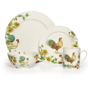 Rooster Meadow 16 Piece Dinnerware Set, Service for 4