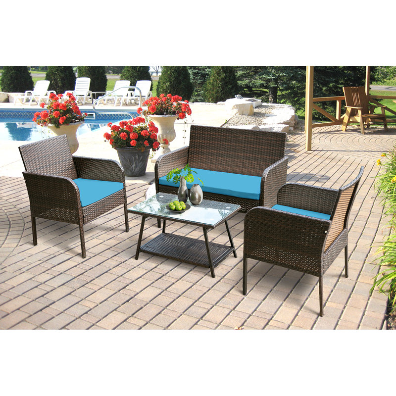 Bartholdi 4 Piece Rattan Sofa Seating Group with Cushions & Reviews