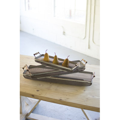 Make a geometric wooden centerpiece. Long Wood Tray Centerpiece | Wayfair