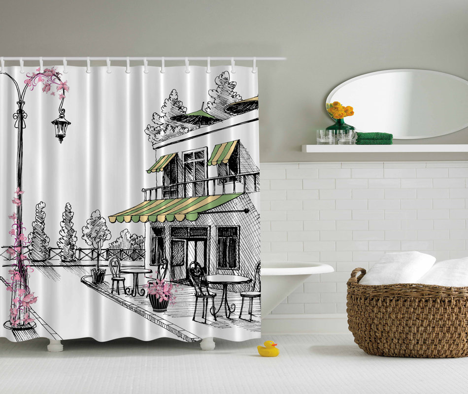 Ambesonne European Café Print Shower Curtain & Reviews Wayfair