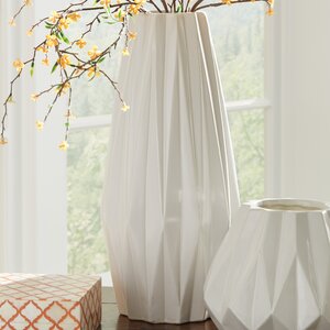 Contemporary Cylinder White Ceramic Table Vase