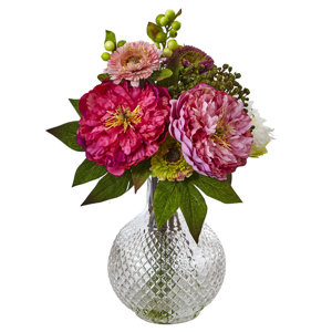 Peony/Mum Floral Arrangements in Decorative Vase