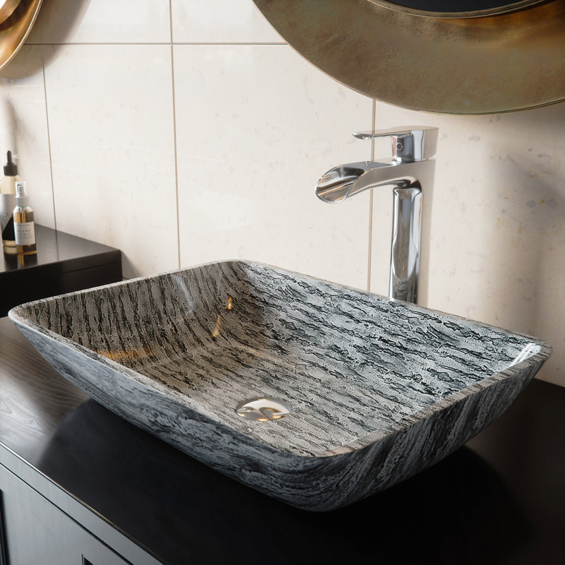 VIGO Titanium Glass Rectangular Vessel Bathroom Sink with ...