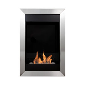 Square Vertical Stainless Steel Ventless Wall Mounted Ethanol Fireplace with Safety Glass by Bio-Blaze