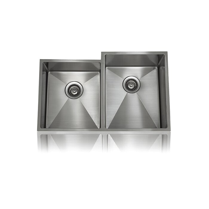 One Half Radius Equal Bowl 31 X 20 Double Basin Undermount Kitchen Sink With Drain Assembly