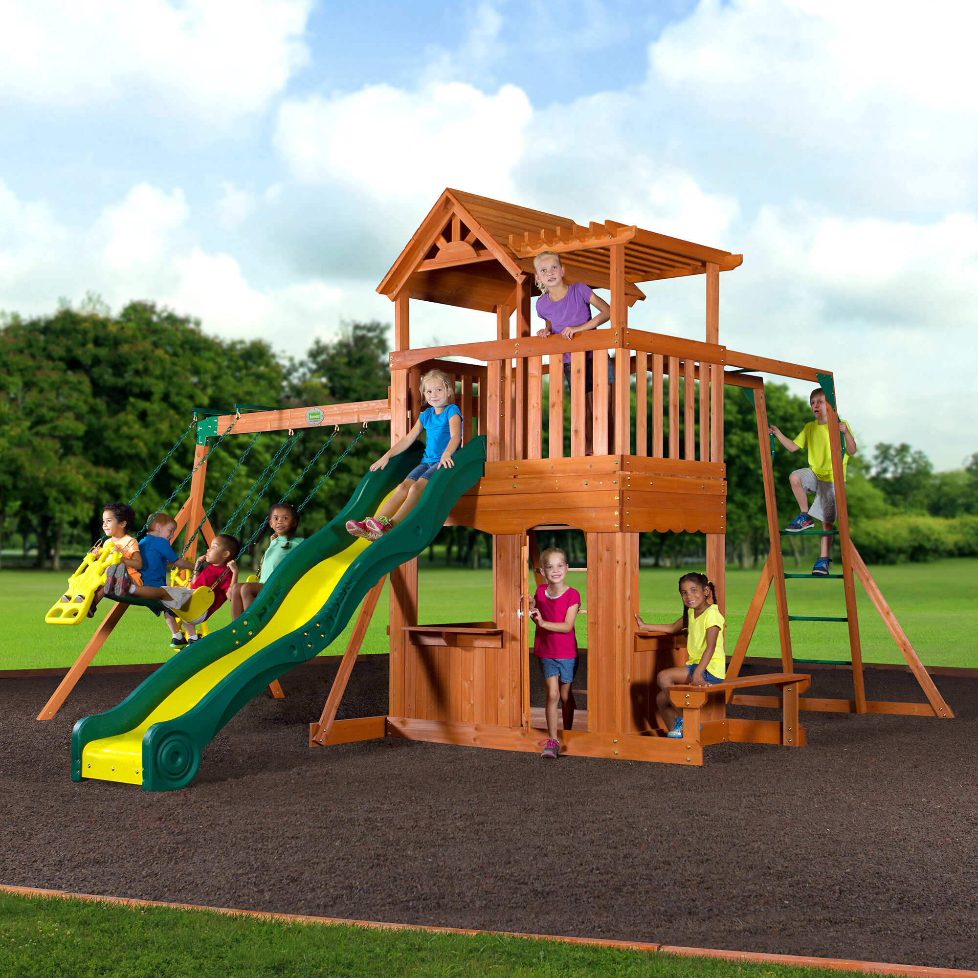 Backyard Discovery Thunder Ridge All Cedar Swing Set Reviews Wayfair