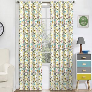 Halie Graphic Print & Text Blackout Thermal Rod Pocket Single Curtain Panel