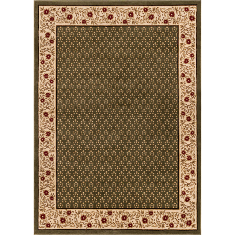 Well Woven Barclay Terrazzo Border Green Floral Area Rug