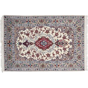 One-of-a-Kind Isfahan Hand-Knotted Ivory Area Rug