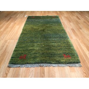 Gabbeh Hand-Knotted Green Area Rug