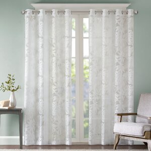 Gouverneur Nature/Floral Sheer Tab Top Single Curtain Panel
