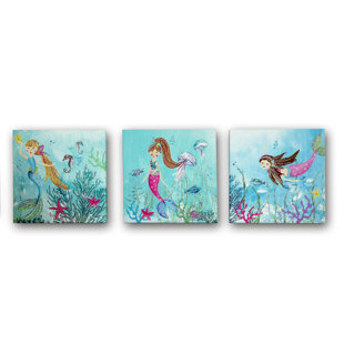 Kids Children S Wall Art Nursery Stickers You Ll Love Wayfair 3 Piece Mermaid World Canvas Art Set