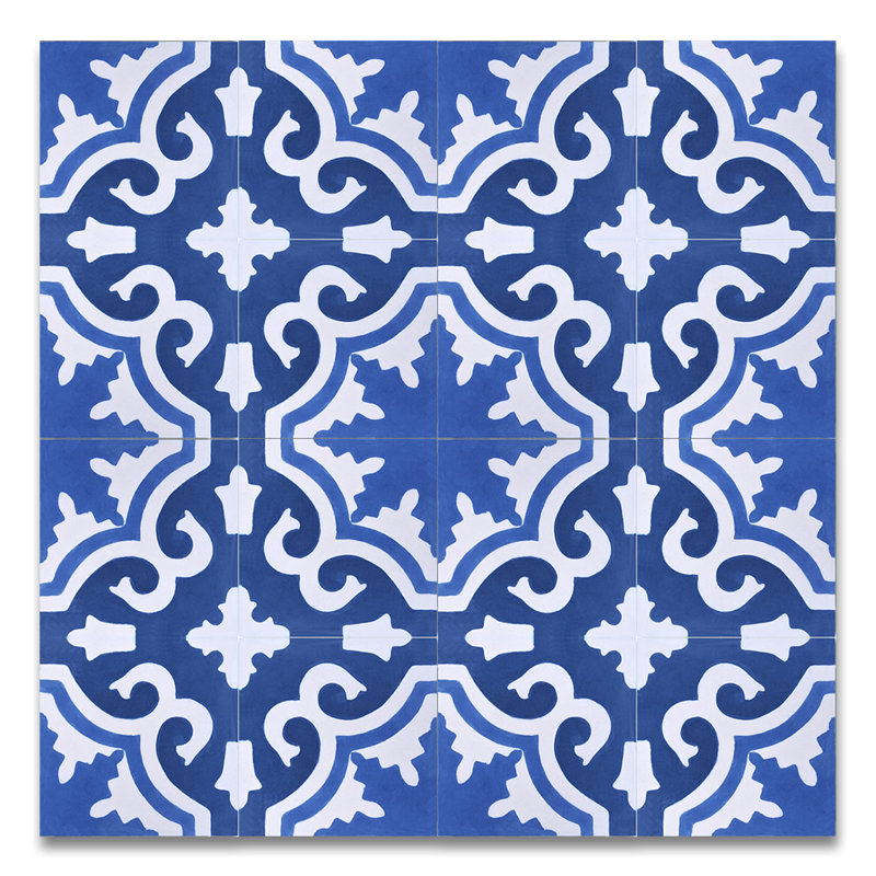 Moroccan Mosaic Tile House Tanger 8 X Handmade Cement In Tanger 8 X Handmade Cement Tile In Blue And White