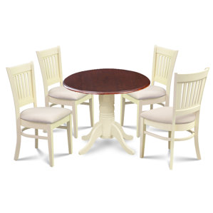 Beri Round Carved Two Tone 5 Piece Drop Leaf Din..