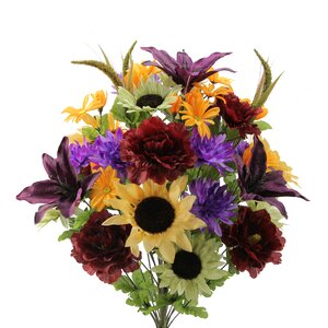 36 Stems Lily, Peony, Sunflower, Daisy, Mum Greenery with Foliage Mixed Flowers Bush for Home Office, Wedding, Restaurant Decoration Arrangement