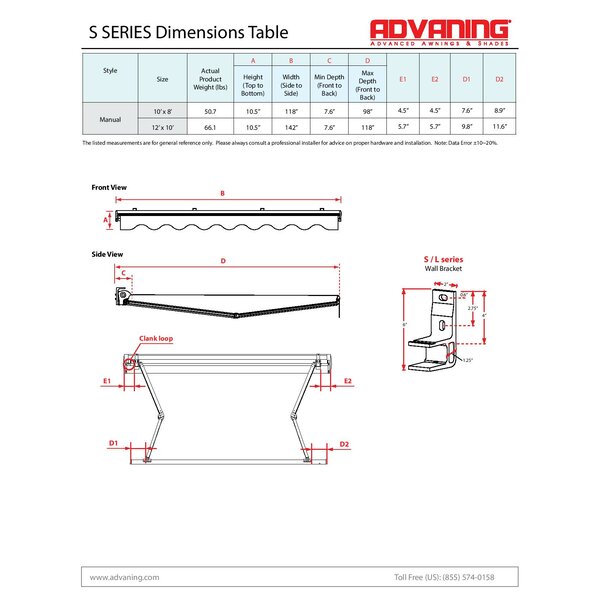 Advaning S Slim Series 10 ft. W x 8 ft. D Retractable Patio Awning ...