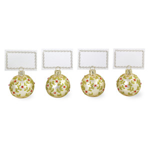 Berries and Place Card Holder Shaped Glass Ornament (Set of 4)