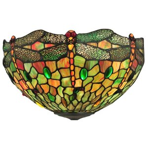 2-Light Tiffany Hanginghead Dragonfly Wall Sconce