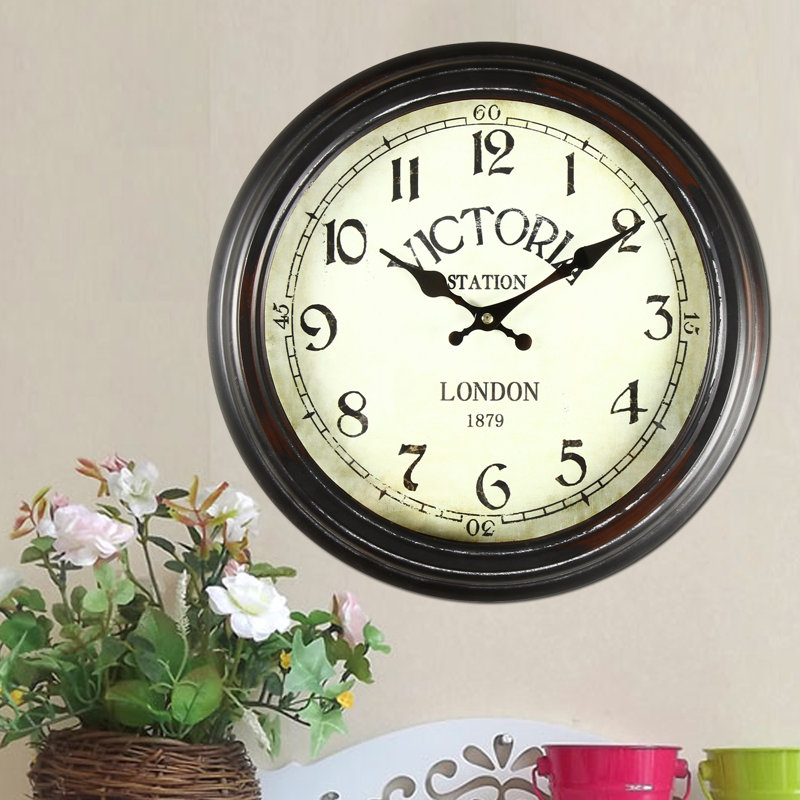 AdecoTrading 14.6" Round "Victoria Station" Wall Hanging Clock