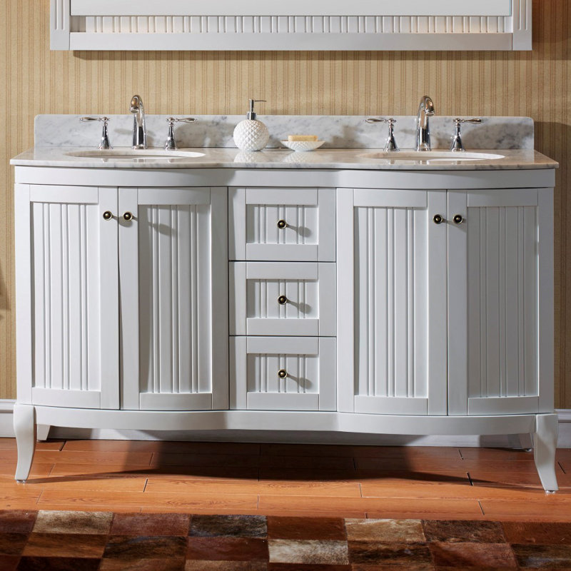 Virtu USA Khaleesi 60" Double Bathroom Vanity Set with White Marble Top